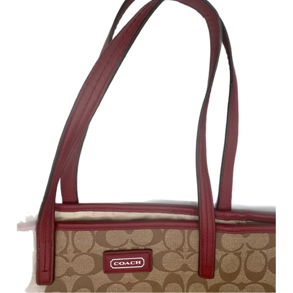 Coach Signature City Tote Bag khaki with maroon coated canvas - Picture 5 of 5
